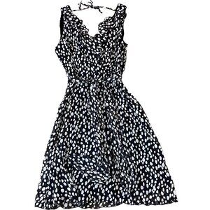 Jonathan Martin Surplice Ruffle Neck Faux Wrap Dress Black Polka Dot Sz 8 #278A